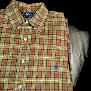Ralph Lauren men’s classic Button Down long sleeve Shirt green plaid large